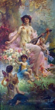 Impressionismus Werke - Schönheit spielen Gitarre und floral Engel Hans Zatzka schöne Frau Dame